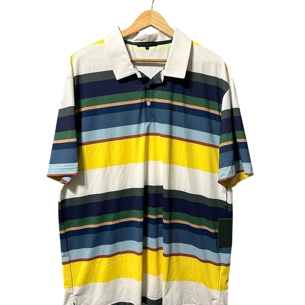 Extracurricular Polo Shirt Mens 2X Yellow Cream Ace Striped Golf EMKS-014 NWT